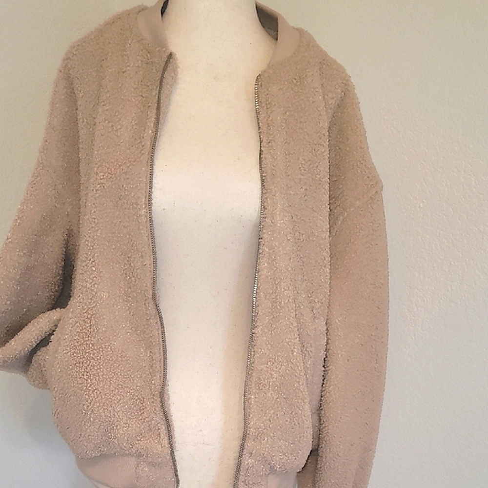 Avec Les Filles Tan Teddy Jacket Oversized Fuzzy